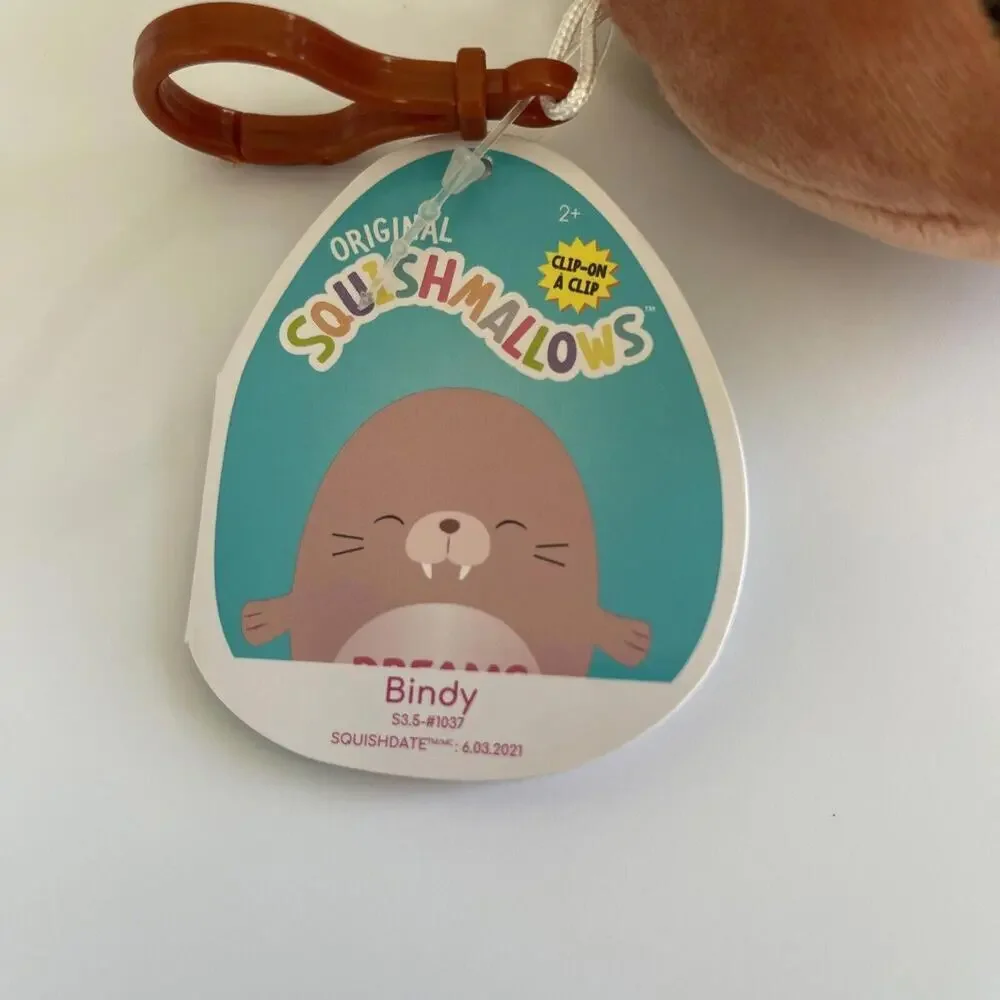 NEW 3.5" "Bindy The Walrus" Kellytoy Squishmallow Plush Keychain Clip-On - Picture 2 of 2